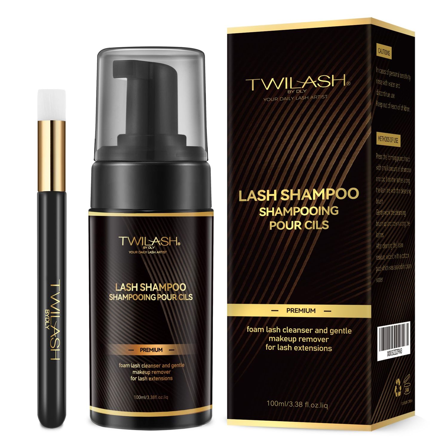 TWILASH BY DLY Lash Shampoo 100ml 3.42oz for Salon Home Use - High-Purity Eyelash Cleanser, And an Extended Handle Lash Shampoo Brush