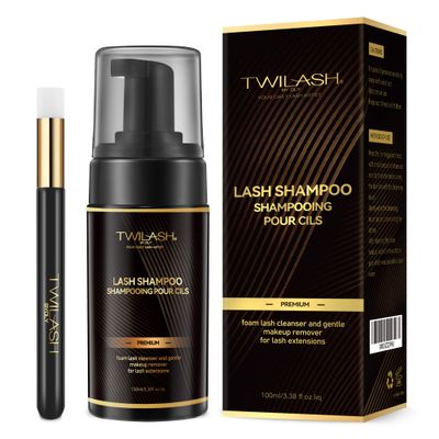 TWILASH BY DLY Lash Shampoo 100ml 3.42oz for Salon Home Use - High-Purity Eyelash Cleanser, And an Extended Handle Lash Shampoo Brush