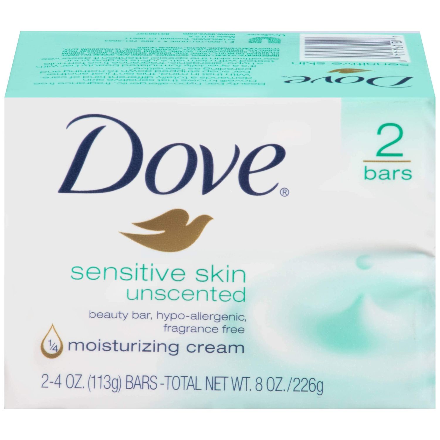 Dove Sensitive Skin Unscented Hypo-Allergenic Beauty Bar 4 oz, 2 ea (Pack of 24)