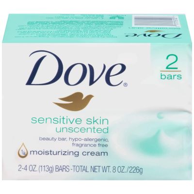 Dove Sensitive Skin Unscented Hypo-Allergenic Beauty Bar 4 oz, 2 ea (Pack of 24)
