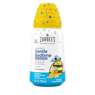 Zarbee&#39;s Gentle Bedtime Liquid for Kids - Melatonin-Free Blend of Natural Honey, Lemon, and Chamomile Helps Children Unwind and Relax to Prepare for Sleep, 4oz