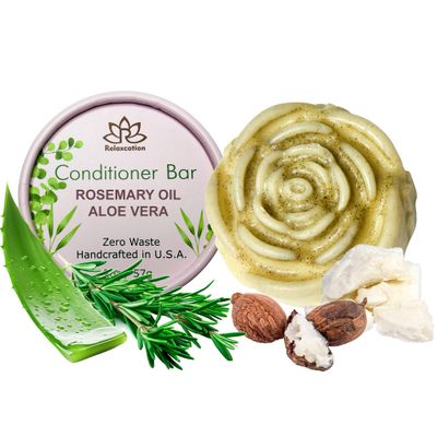 Organic Rosemary Aloe Vera Conditioner Bar for Hair Growth - Herbal Solid Conditioner with Peppermint, Jojoba, Argan Oil Panthenol - Moisturizing, Refreshing, Nourishing