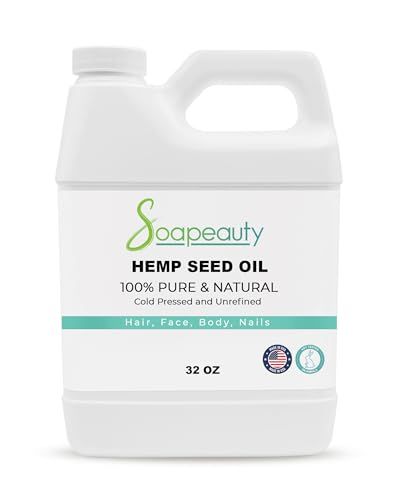 Soapeauty Hemp Seed Oil Unrefined Cold Pressed Massage Body Oil for Skin, Face, Hair, and Soap Making Carrier for Essential Oils Rich in Omega Fatty Acids - 32 Fl Oz