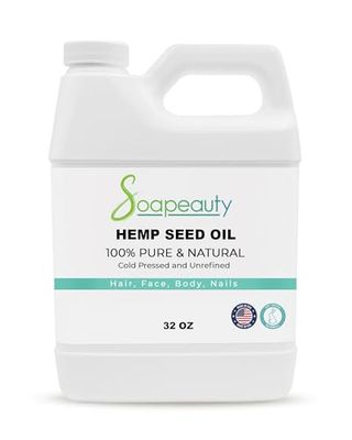 Soapeauty Hemp Seed Oil Unrefined Cold Pressed Massage Body Oil for Skin, Face, Hair, and Soap Making Carrier for Essential Oils Rich in Omega Fatty Acids - 32 Fl Oz