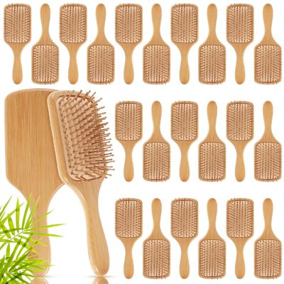 Tessco Bamboo Hair Brush, 24 Pieces Bulk Paddle Brush, Lightweight Massage Bamboo Bristles, Anti Static for Homeless Women Men Engraving DIY Gift for Mother&#39;s Day Wedding