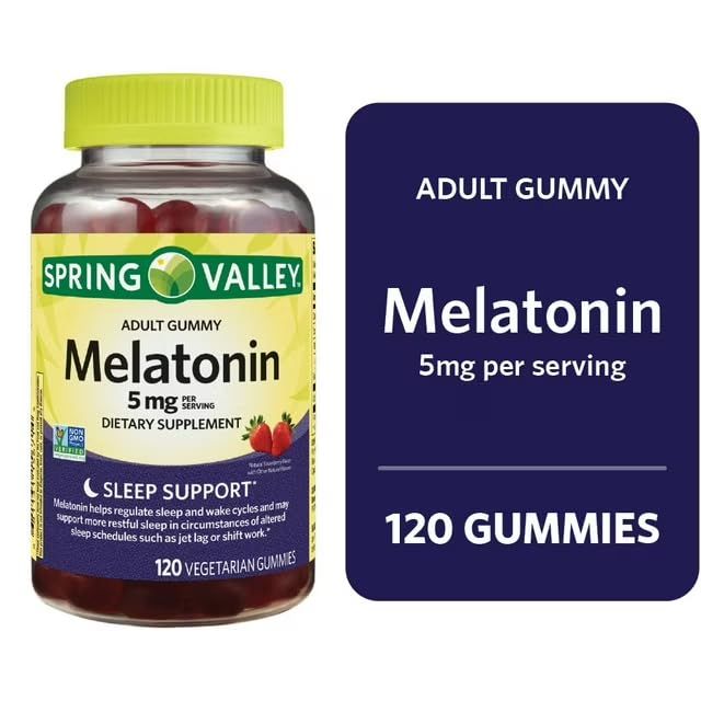 Spring Valley Melatonin Adult Gummy, 5 mg, Strawberry Flavor, 120 Count
