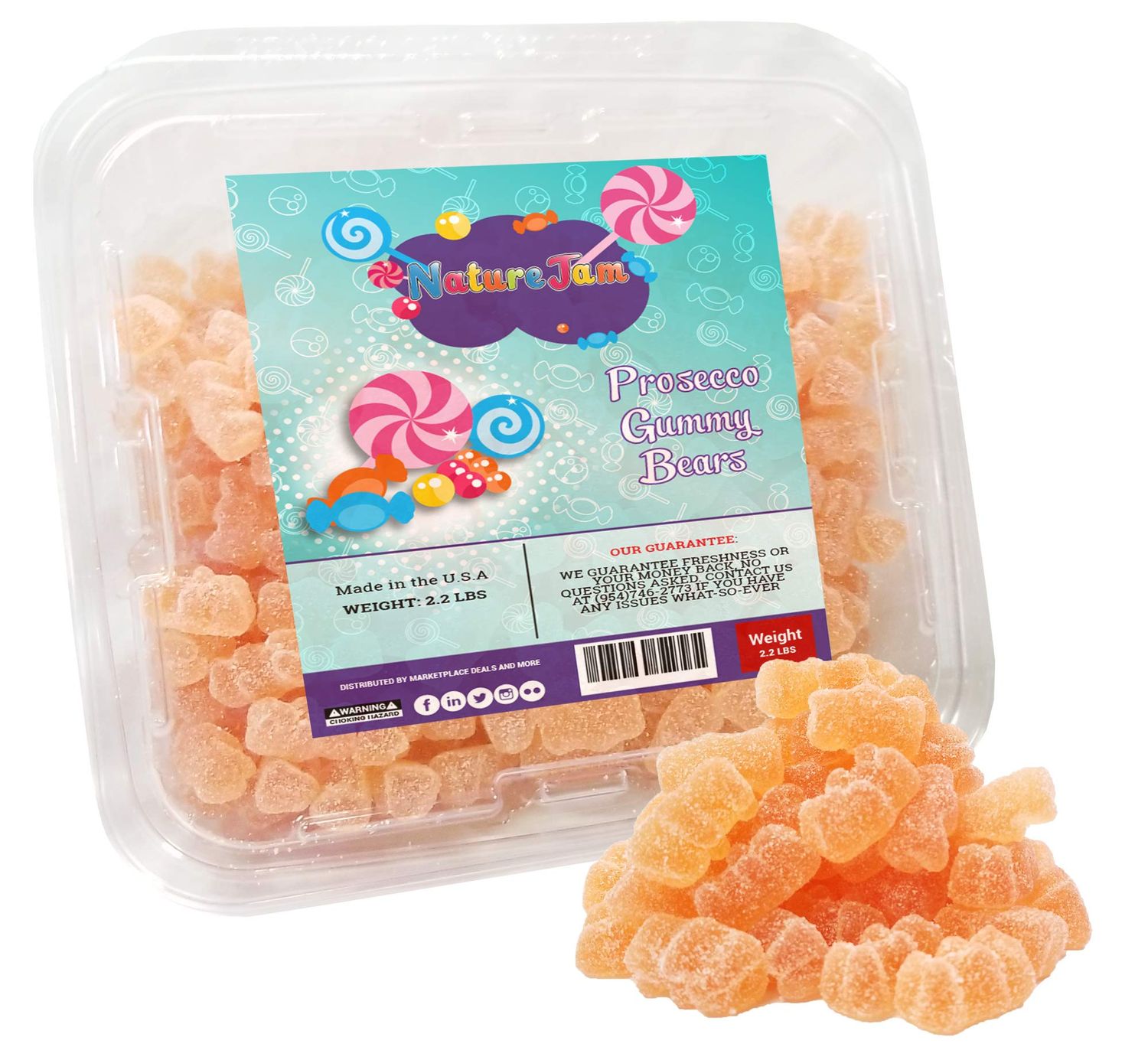 Prosecco Flavored Sour Gummy Bears 2.2 Pounds NON ALCOHOLIC Champagne Flavored