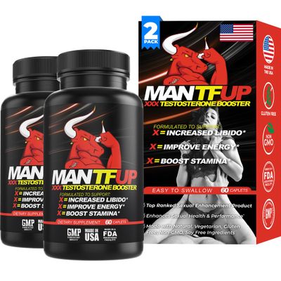 MANTFUP Vitality Enhancer for Men Fast-Acting Testosterone Booster Daily Supplement to Support Male Health Libido Potenciadores de Testosterona Made in USA (2 Month Supply, 120 Caplets)