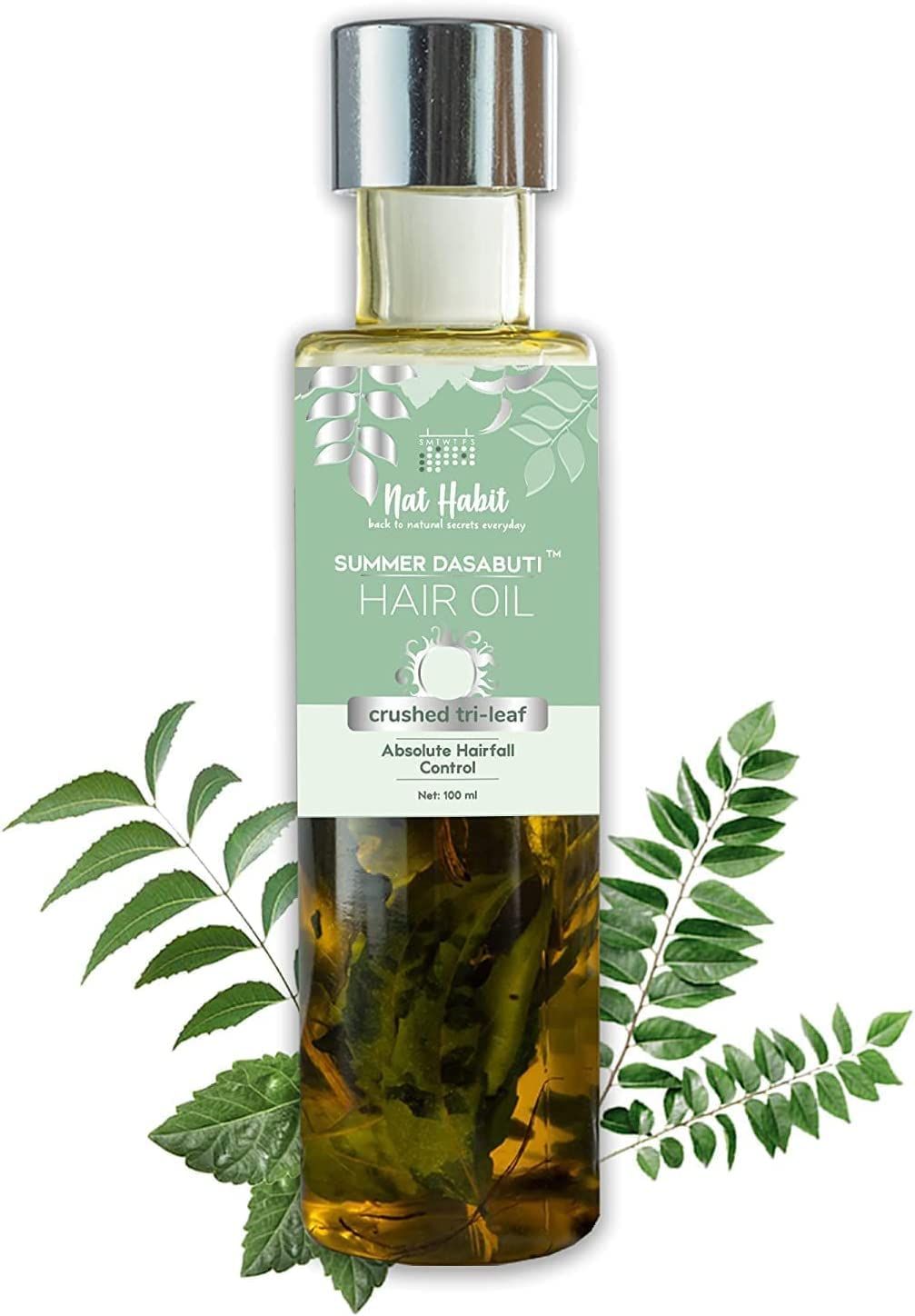 SPEC NAT Habit TriLeaf Hair Fall Control Summer Dasabuti Hair Oil Hair Scalp Massage, Hair Growth, Dry Frizzy Hair Ayurvedic, Herbal, Fresh Made Castor, Coconut, Amla (100ml)