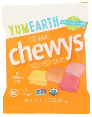 YumEarth Organic Chewys, Fruit Chews, Vegan Friendly, Kosher, USDA Certified Organic, Non-GMO, 15 Count, 7.5 Ounce (Pack of 6)