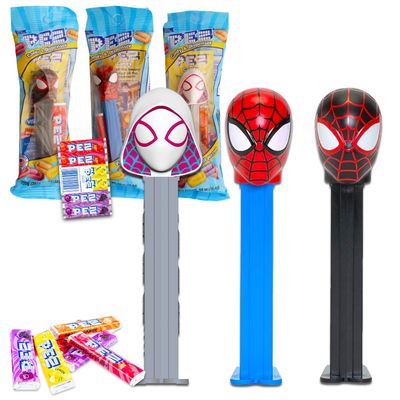 Spiderman PEZ Dispensers 4 Pack - Bundle with 3 Pez Dispensers Featuring Spiderman Plus PEZ Refill Pack Marvel Spiderman PEZ Candy Dispenser Candy Refills