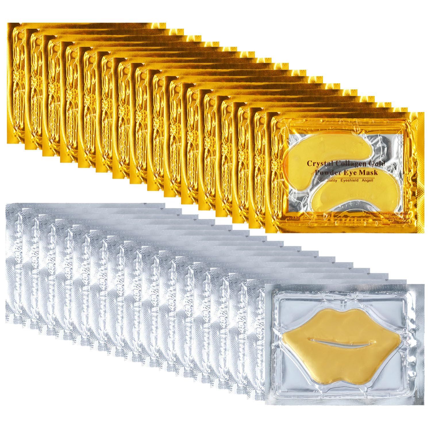 Blopuivo 32 Pairs Eye Masks Lip Mask, 24K Collagen Under Eye Patches for Dark Circles and Puffy Eyes, Reduce Lip Wrinkles, Anti Chapped Remove Lip Dead Skin, Nourishes the Lip Eye Skin (Gold)