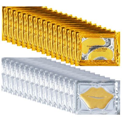 Blopuivo 32 Pairs Eye Masks Lip Mask, 24K Collagen Under Eye Patches for Dark Circles and Puffy Eyes, Reduce Lip Wrinkles, Anti Chapped Remove Lip Dead Skin, Nourishes the Lip Eye Skin (Gold)