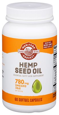 Manitoba Harvest Hemp Seed Oil Softgels, 2,475mg of Plant Based Omegas 3,6 9 per serving including GLA, Fish Oil Alternative, 60 Count (Pack of 1) Packaging May Vary