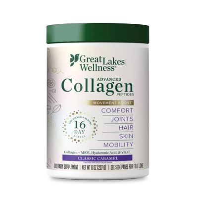 Great Lakes Wellness Movement Boost Advanced Collagen Peptides Powder with MSM, Hyaluronic Acid, Vitamin C - Joint Mobility Comfort - Caramel Flavored - Non-GMO, Keto, Kosher - 8 oz