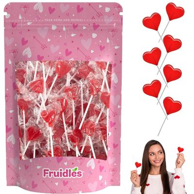 Fruidles Valentine&#39;s Heart Lollipops Candy, Red Heart Shaped Hard Candy Lollipop Suckers, Individually Wrapped, 12g Lollipop (Half-Pound)