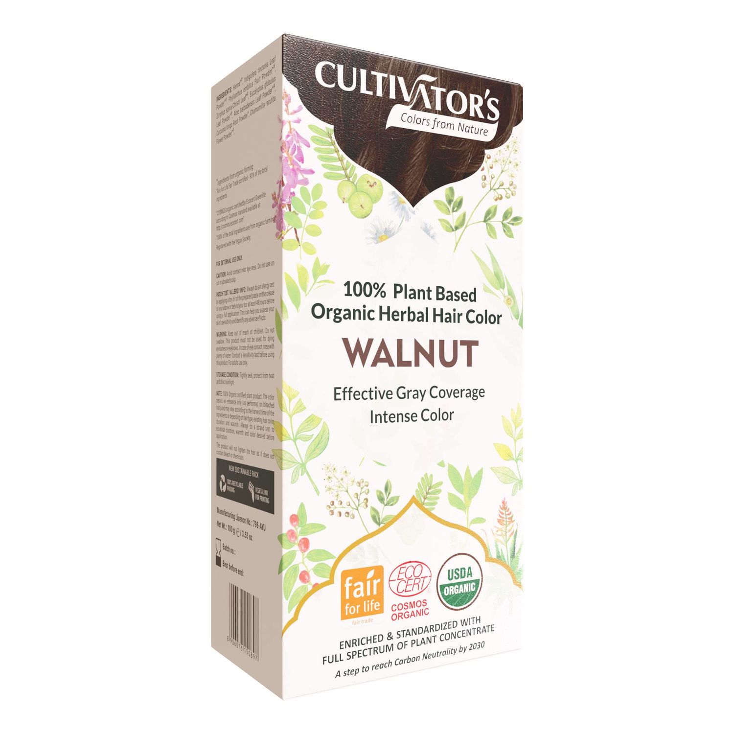 Cultivator&#39;s Walnut Hair Color - Ammonia-Free, Natural Herbal Powder for Women and Men - 100g