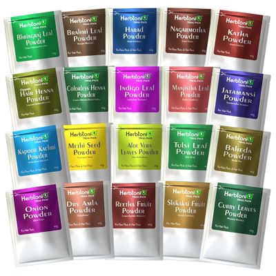 HerbtoniQ Herbal Hair Care Mini Pack of 20 Natural and Organic Powders for Hair Growth Mask, Combat Dandruff, Thinning Hair Pack - 20 x 40g Each (Total 800g)