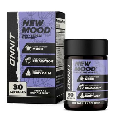 ONNIT New Mood Daily Stress Support Capsules, Sleep and Mood Support Supplement for Men and Women, Daily Stress Management Capsules, 30 Count