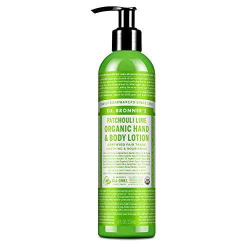 Dr. Bronner&#39;s - Organic Lotion (Patchouli Lime, 8 Ounce) - Body Lotion and Moisturizer, Certified Organic, Soothing for Hands, Face and Body, Highly Emollient, Nourishes and Hydrates, Vegan, Non-GMO