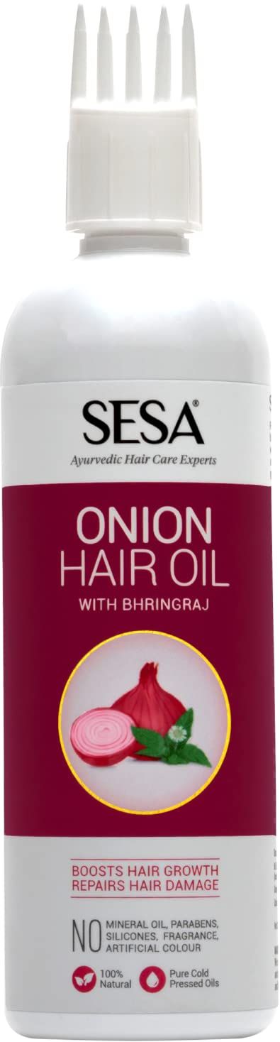 SESA Onion Hair Oil With Bhringraj Ayurvedic Herbal Extracts Now With Comb Applicator Paraben Free Sulphate Free 200 Ml or 6.76 oz