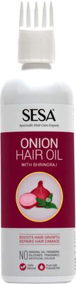 SESA Onion Hair Oil With Bhringraj Ayurvedic Herbal Extracts Now With Comb Applicator Paraben Free Sulphate Free 200 Ml or 6.76 oz