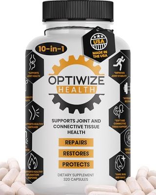OptiWize 10-in-1 Joint Support- Hydrolyzed Collagen, MSM, Hyaluronic Acid, Glucosamine, Chondroitin More - Targets Joint Discomfort, Improves Mobility Flexibility- 320 Caps for Men Women