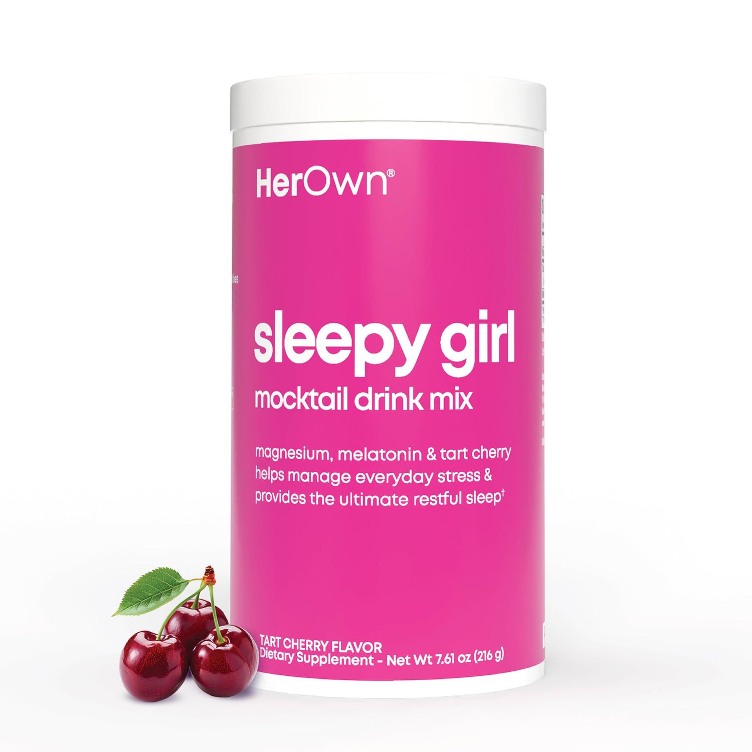 Her Own Sleepy Girl Magnesium Drink Mix, Sleep Support Powder, with Magnesium, Melatonin and Tart Cherry, Rest Supplement, Mocktail Drink Mix, Vegan, Gluten Free, Tart Cherry Flavor, 60 Servings