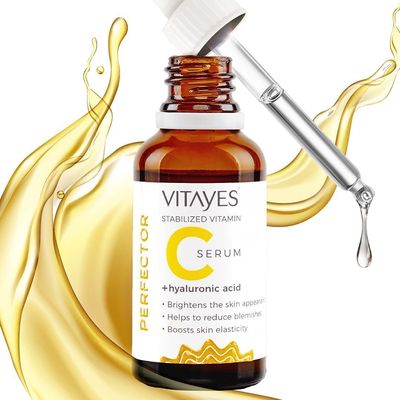 VITAYES Vitamin C Face Serum Anti Aging Serum with Hyaluronic Acid Skin Hydrating Brightening for Dark Spots, Fine Lines and Wrinkles 1 Oz.