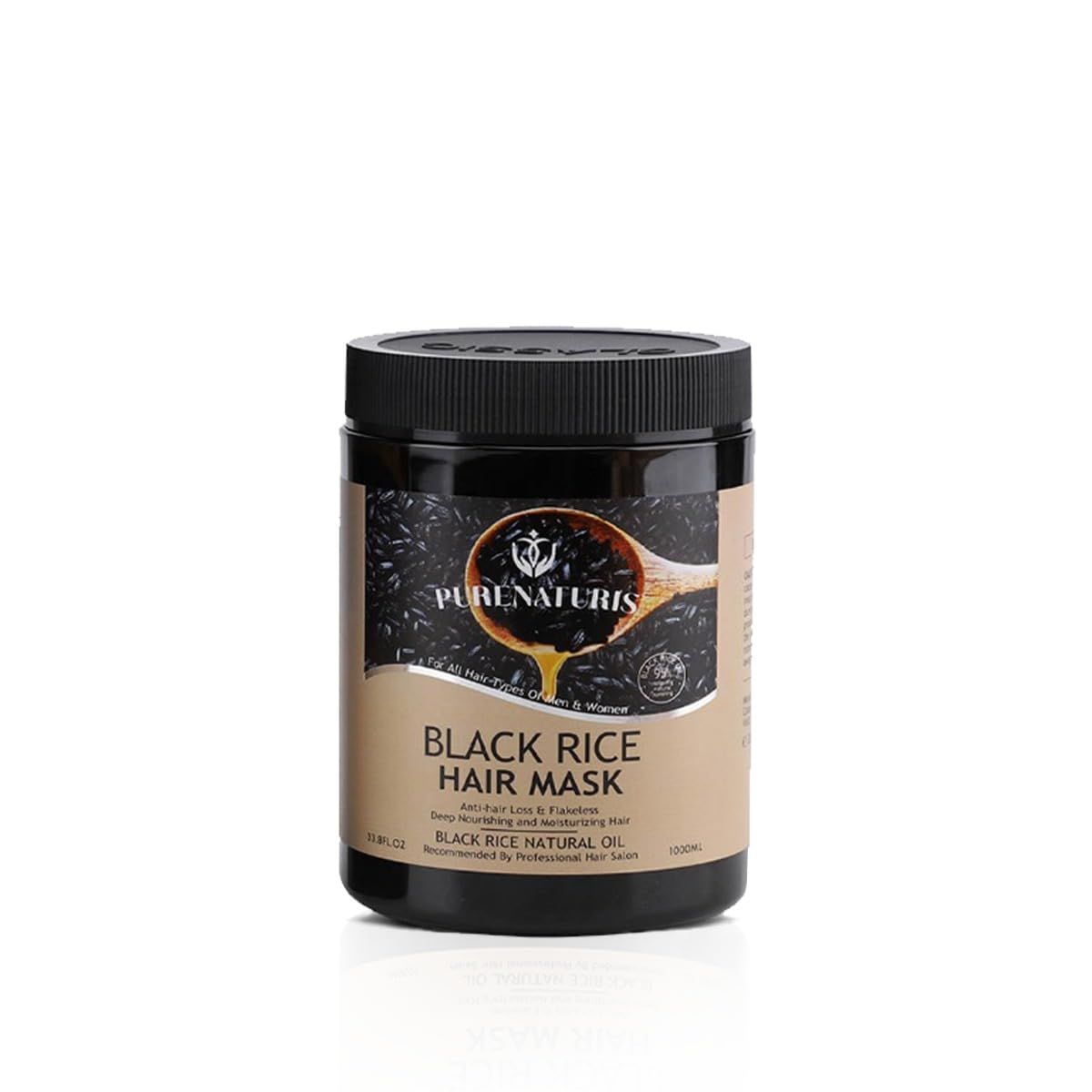 PureNaturis Black Rice Hair Mask Intensive Repair Treatment for Men and Women, Anti Hair Loss and Regrowth, Deep Moisturizing and Shine Restoration, Ideal for Damaged Hair, 33.8 fl oz