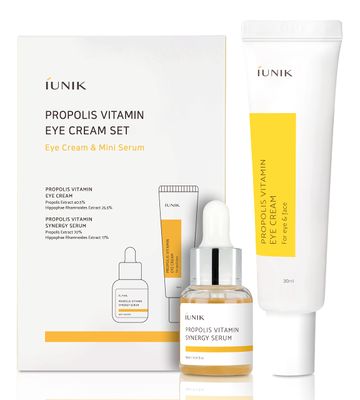 iUNIK Propolis Vitamin Eye Cream Set (Eye Cream 1.01 fl.oz. Mini Serum 0.51 fl.oz.) - Featuring Propolis Extract, Idebenone, Buckthorn
