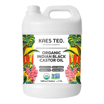 Kaes Teo Organic Black Castor Oil 1 Gallon for Hair Growth - 100 Pure, Cold Pressed - USDA Certified, Skin Care, Nail Care, Scalp Oil, Deep Moisture, Thicker Eyebrows Eyelashes (128 Fl Oz)