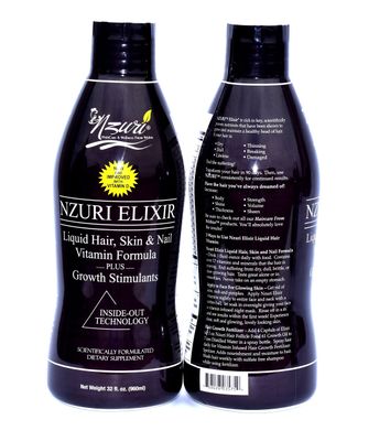 Nzuri Elixir Hair Skin and Nails Vitamins for Women and Men with Biotin, Folate, and Vitamin D for Daily Growth Supplement to Reducing Dryness, Thinning, and Loss, 32 oz.