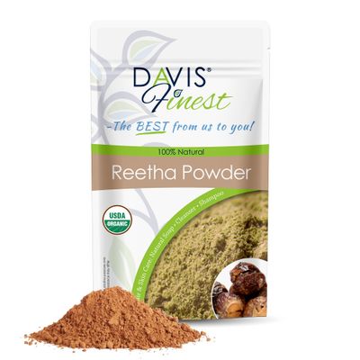 Davis Finest Organic Reetha Aritha Soap Nuts Powder 250g, Ayurvedic, SLS-Free Soap Shampoo, Deep Cleansing, Dry Itchy Scalp