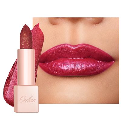Oulac Shimmer Lipstick for Women, Infinity High Shine Finish, Hydrating Lip Color Infused with Damask Rose Oil for All-Day Comfort, Gluten-Free Vegan Beauty, D03 Soire Red