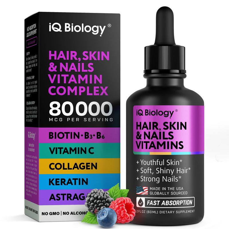 Liquid Biotin 5000mcg Drops - 80,000mcg Hair Growth Vitamins with Astragalus Collagen Keratin, Extra Strength Hair Skin and Nails Vitamins - Biotin and Collagen Supplements for Women Men - 2 fl oz