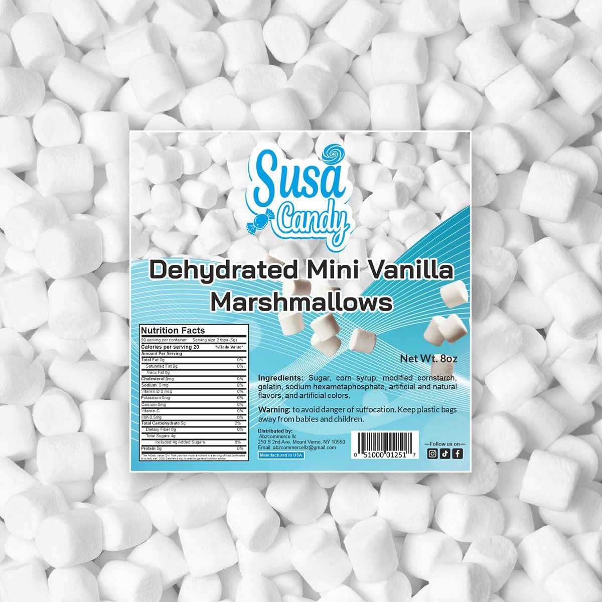 Susa Candy&#39;s Vanilla Mini Dehydrated Marshmallow Bits, 8 Oz - Convenient ZipLock Bag