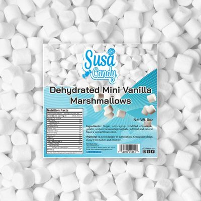 Susa Candy&#39;s Vanilla Mini Dehydrated Marshmallow Bits, 8 Oz - Convenient ZipLock Bag