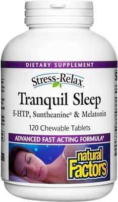 Natural Factors, Stress-Relax Tranquil Sleep Chewable, Supports the Full Sleep Cycle, 120 Count (Pack of 1)