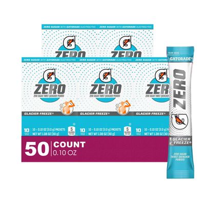 Gatorade ZERO 50- Count of Zero Glacier Freeze Thirst Quencher Electrolyte Enhanced Sports Drink Powder 0.10oz Packet