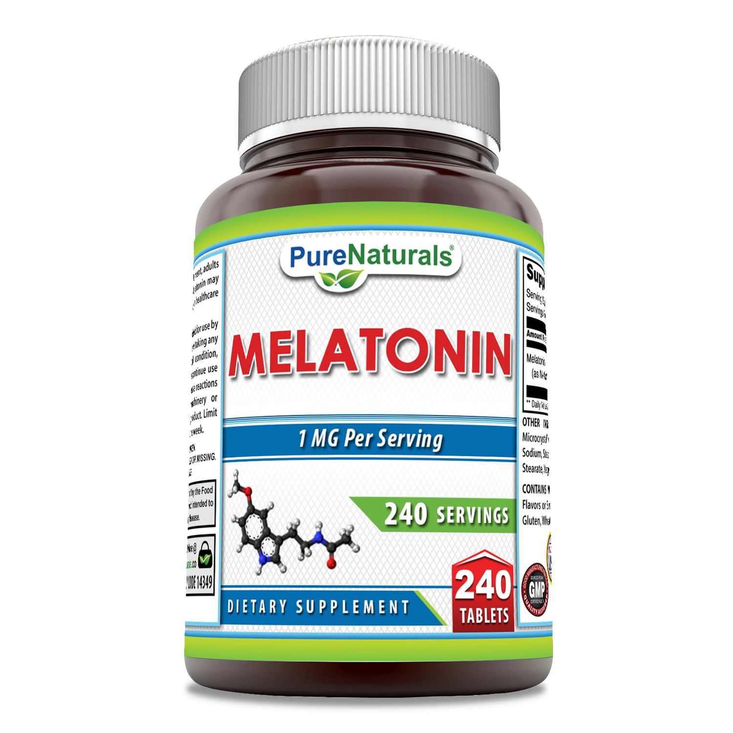Pure Naturals Melatonin Supplement 1 Mg Per Serving 240 Tablets Non-GMO Gluten-Free Made in USA