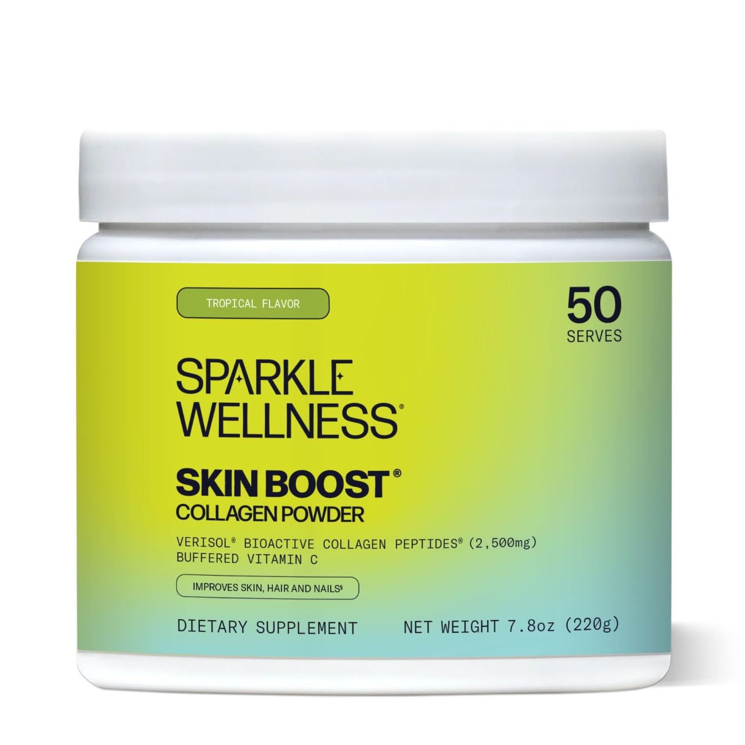 Hydrolyzed Collagen Powder - Sparkle Skin Boost (Tropical Coconut Pineapple) 50-Serves Verisol Collagen Hydrolysate Protein Powder Vitamin C Paleo Non-GMO Gluten Free Beauty Supplement Drink