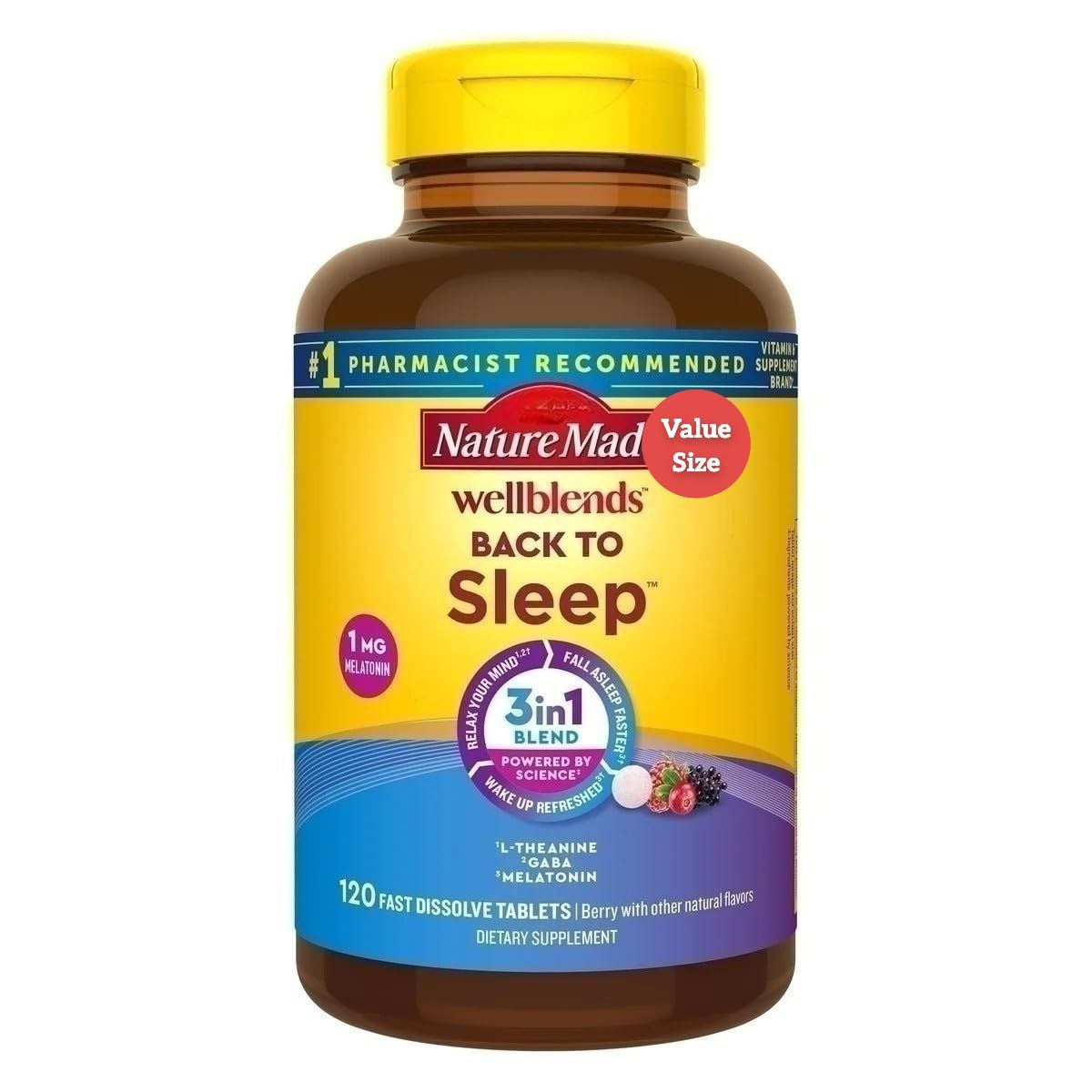 Nature Mades Wellblends Back to Sleep, 120 Fast Dissolve Tablets Bundle - Non-Habit Forming, Naturally Acting Sleep Aids Function for Health