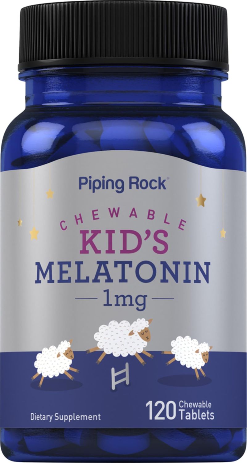 Piping Rock Kids Melatonin 1mg 120 Chewable Tablets Childrens Supplement Non-GMO, Gluten Free