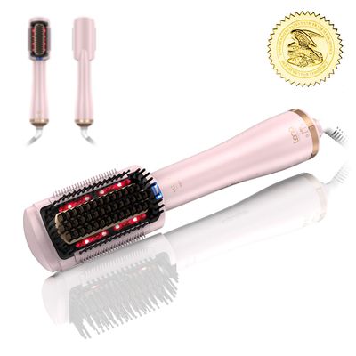 LENA Hair Straightener Brush Dryer PRO Blow Dryer Hot Air Brush - Anti-Scald Straightening Iron Comb Styler with Extra Ion Care, Far Infrared Heating and 3 Modes for Long Medium Length Hair, Pink
