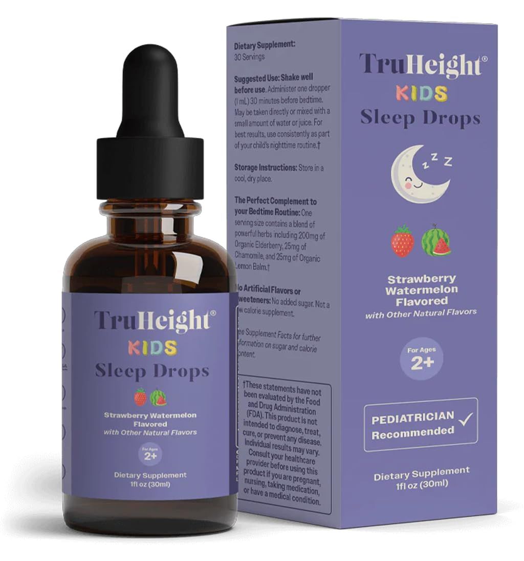 TruHeight Kids Sleep Tincture Ages 2 (Watermelon Flavor) - Babies, Toddlers Kids Natural Sleep Aid - Baby, Toddler, Child Melatonin 2 Year Old - Vitamin B6, Riboflavin, Zinc, Copper, Lemon Balm