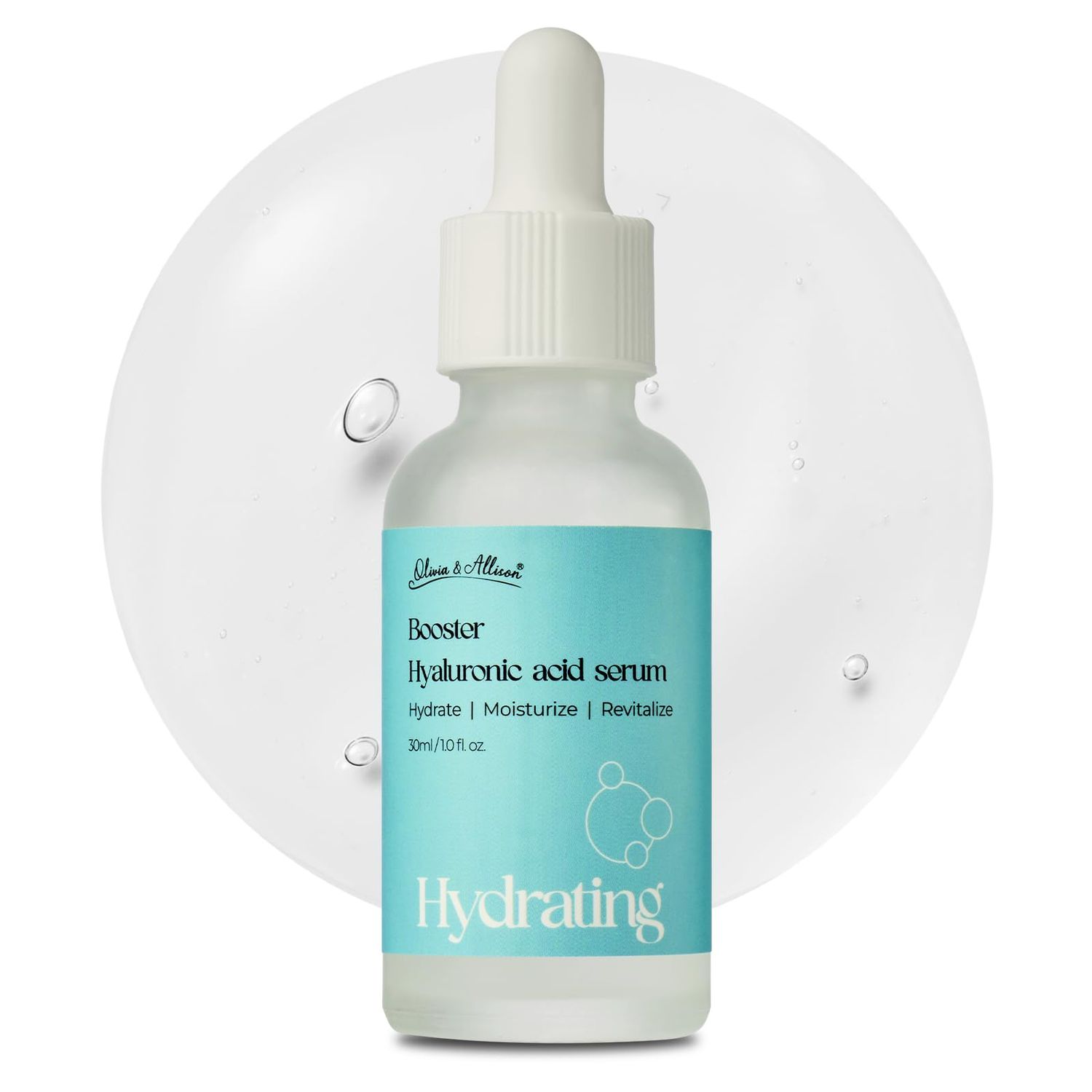 Olivia Allison Hyaluronic Acid Serum 1.0 fl oz - With Panthenol Olive Leaf Extract for Hydration Calming Care