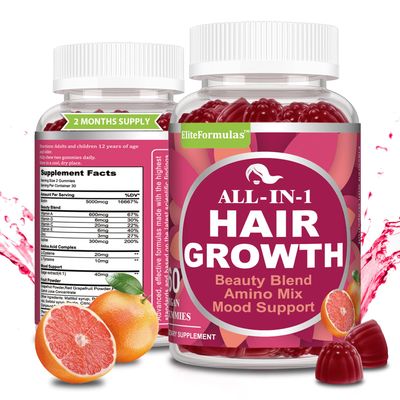 EliteFormulas Hair Growth Vegan Gummies 120 Counts Clinically Proven For Thicker Fuller Hair Multivitamins Minerals Amino Acids Complex Sage Extracts All-in-1 Hair Care Solution,2 Month Supply