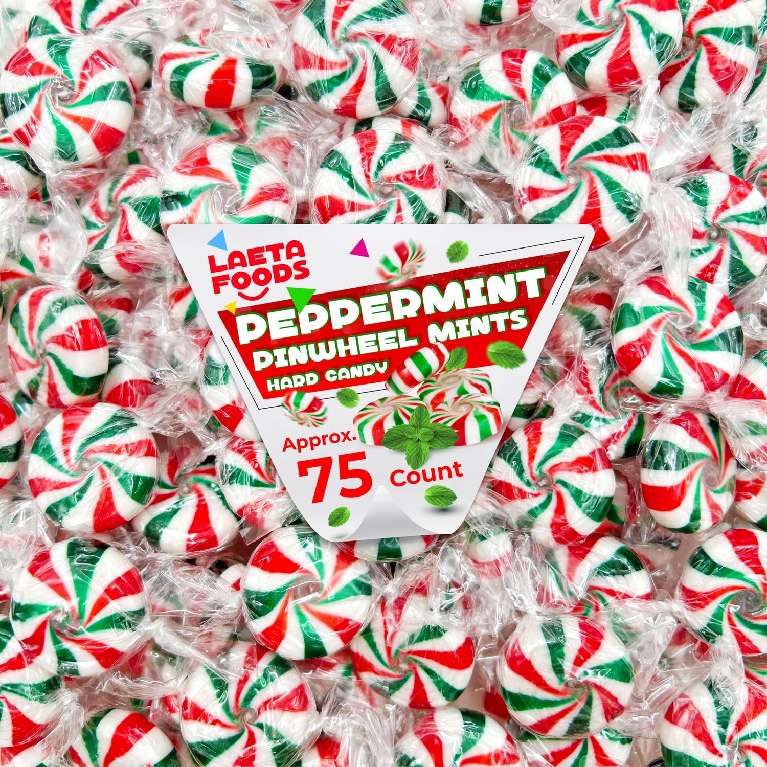 Peppermint Starlight Mints 1 Pound Bag - Approx. 75 Count Red and Green Pinwheel Hard Candy
