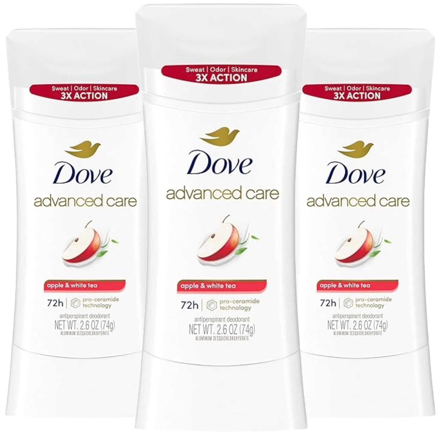 Dove Advanced Care Deodorant Stick Apple White Tea with 72-hour Sweat Odor Protection, 2.6 oz (Pack Of 3)